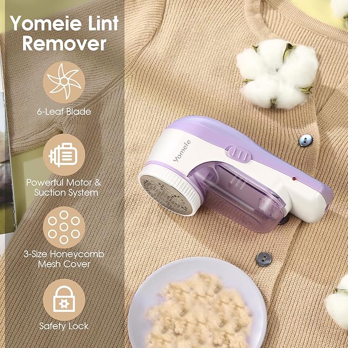 Fabric Shaver Rechargeable, Electric Lint Remover & Pill Remover for Clothes, USB-C Sweater Shaver with 6-Leaf Blade Depiller, Removes Fuzz Pills Bobbles from Cashmere Fleece Couch Furniture