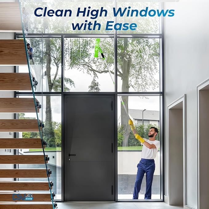 DSV Standard Professional Window Squeegee for Window Cleaning, 2 in 1 Rotatable Window Cleaning Squeegee Kit with Extension Pole, 62” Window Cleaning Tool for Indoor/Outdoor High Windows, Home, Car