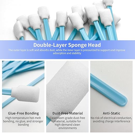 300 Pcs Lint-Free Lab/Printer/Optical Printheads Foam Swabs for Inkjet Printheads, Sensors, Electronics, Cameras, Car Detailing, Optical Equipment and Precision Tools