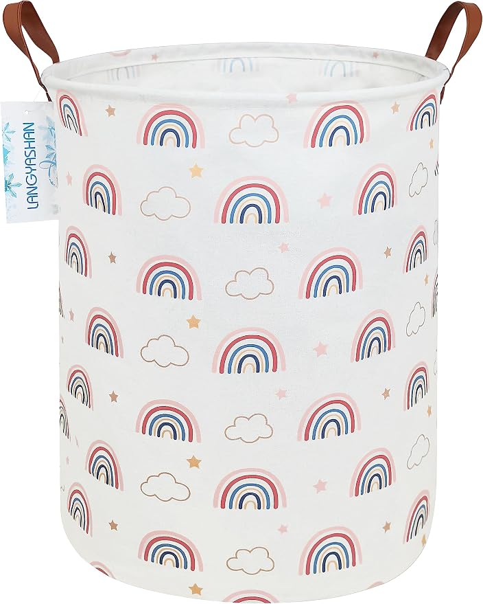 Round Laundry Basket Collapsible Storage Hamper Cloud Rainbow
