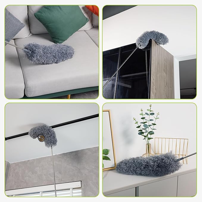 IVYROLL Duster with Extension Pole for Cleaning (2 Microfiber Heads Kit), 100" Long Feather Duster for High Ceilings with Washable Head, Cleaning Supplies for Housekeeping, Ceiling Fan, Furniture