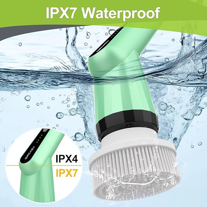 G2-Electric Spin Scrubber - IPX7 Waterproof 12-in-1 Shower Cleaner Brush, Retractable Handle & 2-Speed for Bathroom, Bathtub, Kitchen, Tile Floors