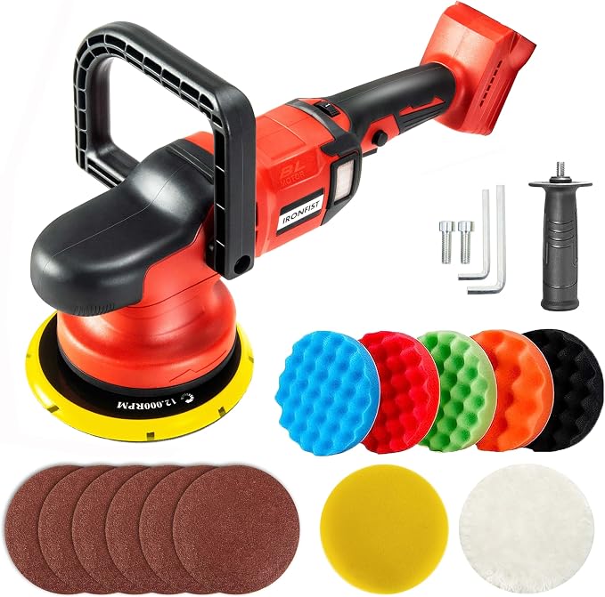 IRONFIST Cordless Orbital Polisher Compatible with Milwaukee M18 Battery, Car Polishing Waxer Machine 6inch work disk wi