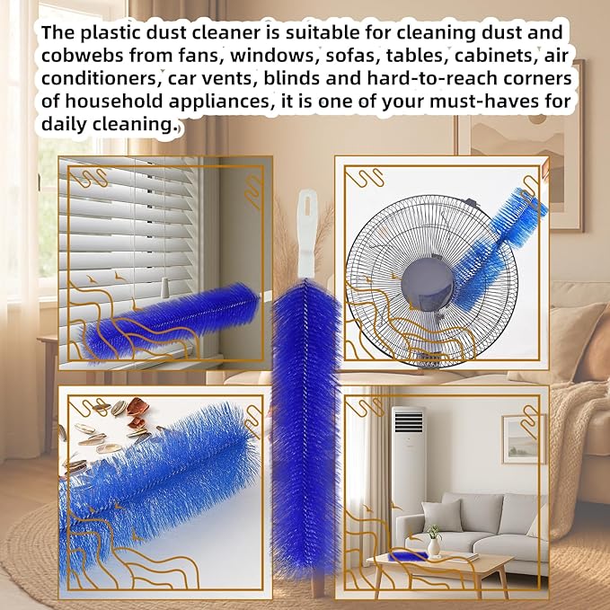 Fan Cleaning Brush, Bendable Fans Duster Fan Cleaner for Your Electric Fans Reusable Dust Cleaner Microfiber Head Dusting Brush for Air Conditioning, Home Car Vents, Curtain, Shutters 2 Pcs Blue