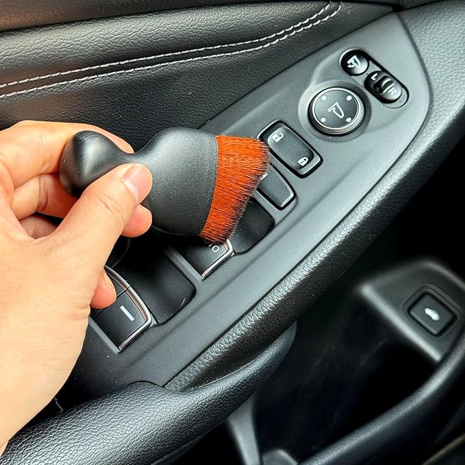 Car Detailing Brush, Soft Bristle Cleaning Brush, Scratch-Free Auto Duster Tool for Dashboard, Air Vents, Leather & Interior Cleaning (Black&Dark Brown)