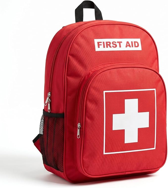 Red First Aid Backpack Empty Emergency Medical Bag Rescue Trauma Bags for Car Workshop House Office Boating Cycling Outd
