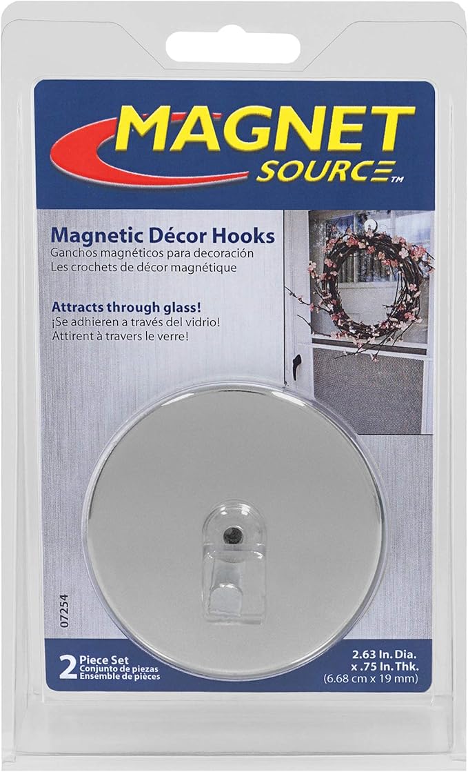 Master Magnetics Magnetic Window Décor Hooks - 2.63" Diameter, 0.750" Thick, Chrome, Pack of 2, 07254