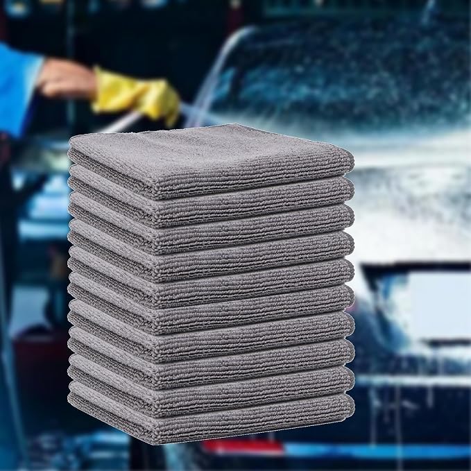 10 Packs Gray Microfiber Cleaning Cloths for Car Cleaning Kitchen Multi-Purpose Ultra Soft Microfiber Car Wash Cloths