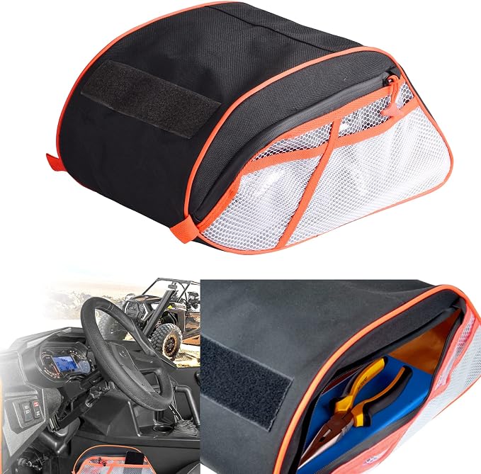 Goldfire Polaris General 1000 Accessory: Center Seat Console Storage Bag, Fits 2016-2023, Orange Piping