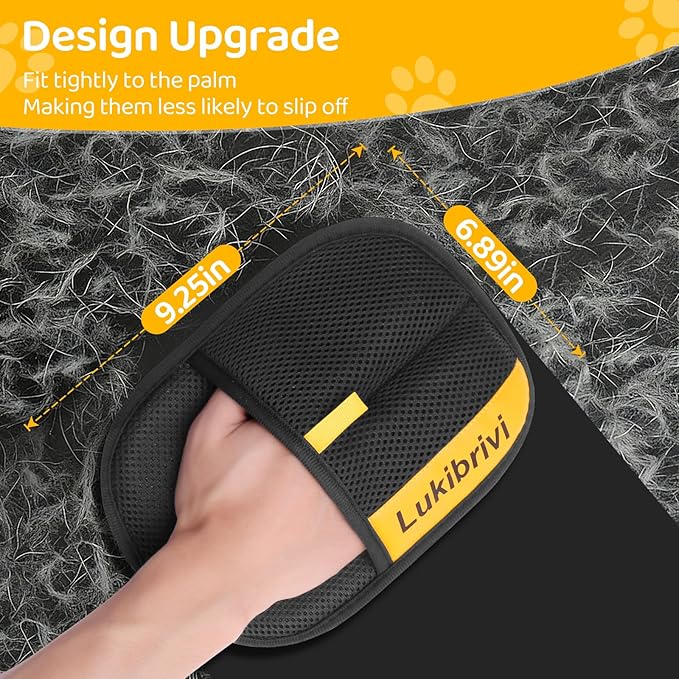 Pet Hair Removal Glove for Dogs & Cats - Upgraded Reusable Electrostatic Pet Hair Glove, Gentle Grooming Mitt, Pet Hair Remover Tool for Laundry, Couch, Carpet & Car Seat, 2 Pack (Black)