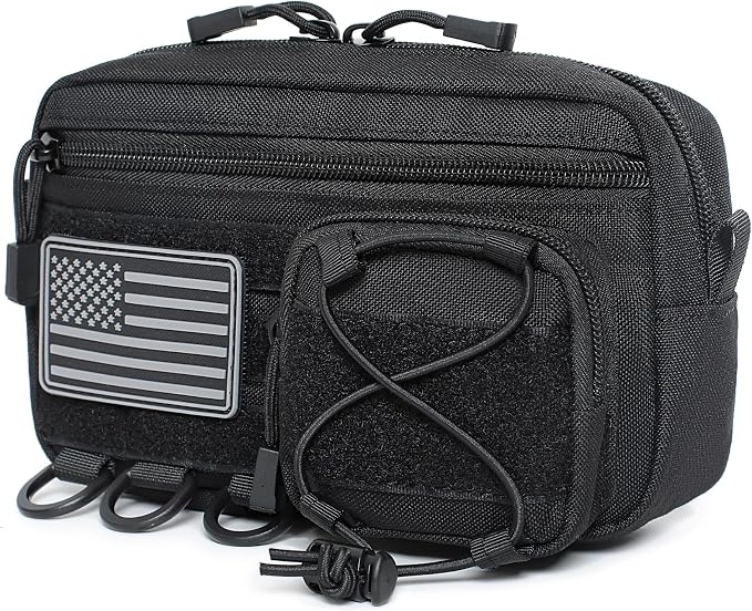 Tactical MOLLE Horizontal Admin Pouch with Front Drawstring Pocket EMT Pouch EDC Utility Organizer Bag