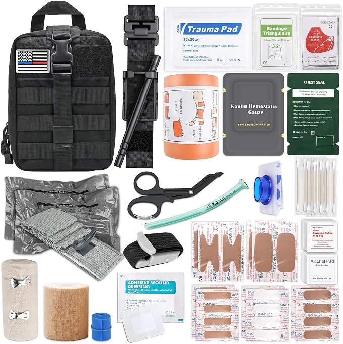 IFAK Trauma Kit with QEN Tourniquet, 6-Inch Israeli Bandage, Splint, Tactical First Aid Kit for Car, Camping, Hiking and