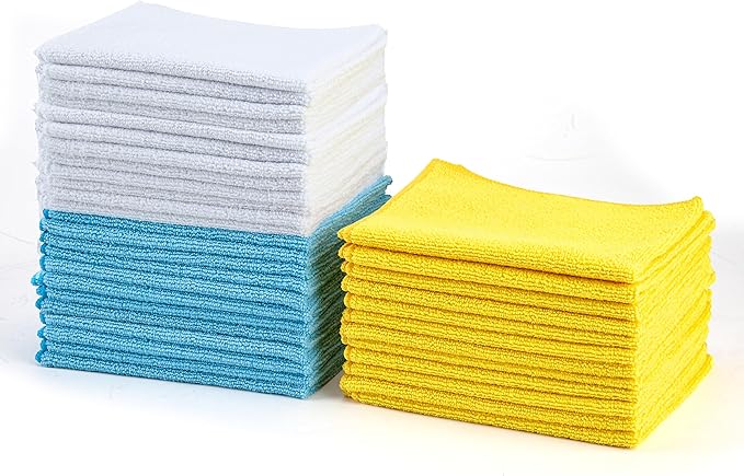 Amazon Basics Microfiber Cleaning Cloths, Ultra Absorbent, Scratch-Free, Highly Absorbent, Non-Abrasive, Reusable and Wa