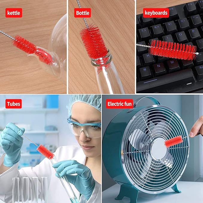 CiaraQ Bottle Cleaning Brushes, 8 Inch Nylon Tube Brush Set, Cleaner for Narrow Neck Bottles Cups with Hook, Set of 10pcs.