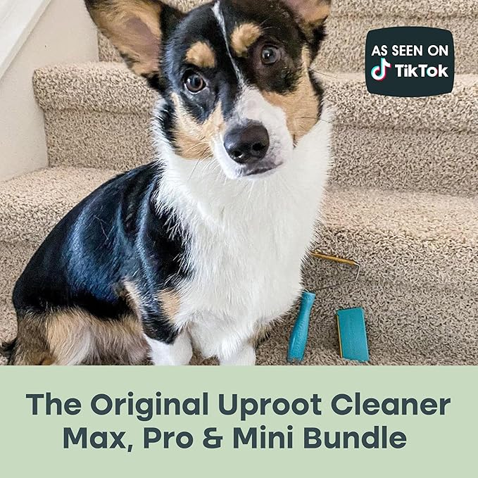 Uproot Clean Fur-Nado Survival Kit - Uproot Cleaner Pro Pet Hair Remover Tool + Mini & Max Variants - Pet Hair Removal Tool and Carpet Rake - Easy Cat & Dog Fur Scraper Bundle