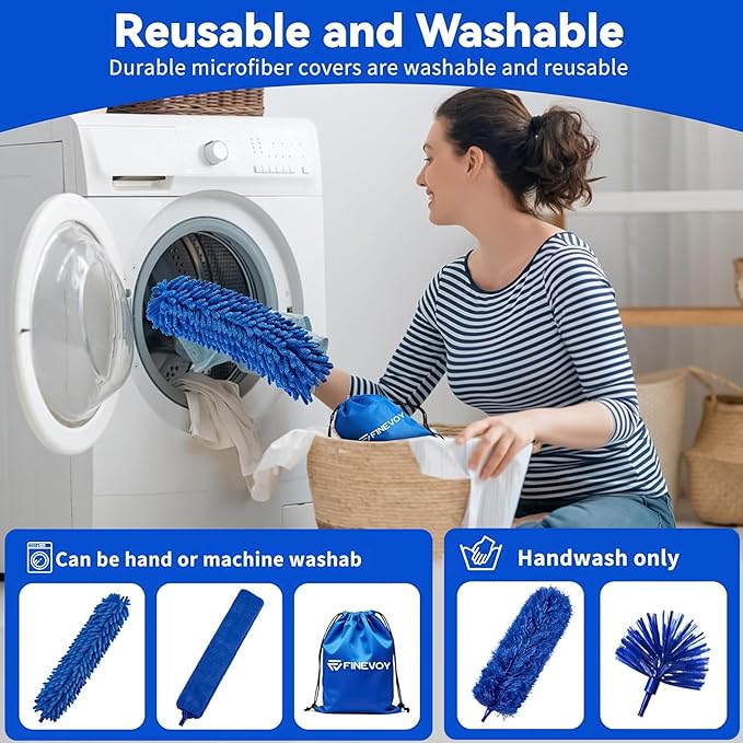 Dusters 6-in-1 Kit, Duster with Extension Pole 100 Inches, Dusters for Cleaning, Cobweb Duster, Microfiber Feather Gap Duster Cleaner for Fans, Blinds, Cars and Furniture
