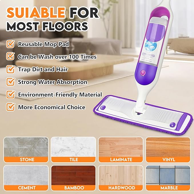 Reusable Mop Pads Compatible with Swiffer PowerMop, Microfiber Pads Replacement Washable Refills Pads for Dry Wet Cleaning, Spray Mops Pads Floor Mop Head for Hardwood Cleaning, 7 Pack