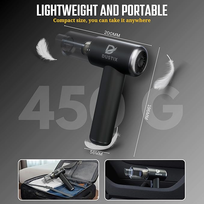 Cordless Handheld Car Vacuum Cleaner Powerful 20000Pa Triple Gear Mini Hoover Air Blower Duster Inflator Deflator Brushless Motor 7800mAh Portable Lightweight Home Office Kitchen