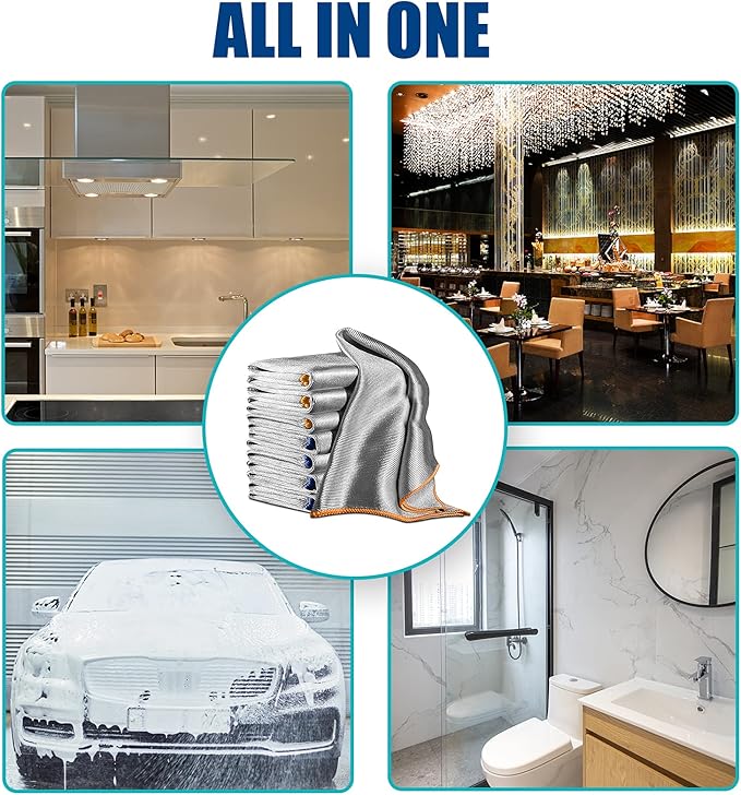 Airlab Streak Free Miracle Cleaning Cloth Easy Clean Pack of 8-12" x 16" Microfiber Dish Cloths Glass Polishing Lint Free for Kitchen Mirrors Wine Car