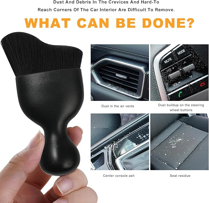 2 PCS Car Interior Detailing Brush, Curved Car Interior Cleaning Brush with Ultra Soft Bristles & Dust Cover, Scratch-Free Auto Dusting Brushes for Dashboard AC Vent Leather (Black)