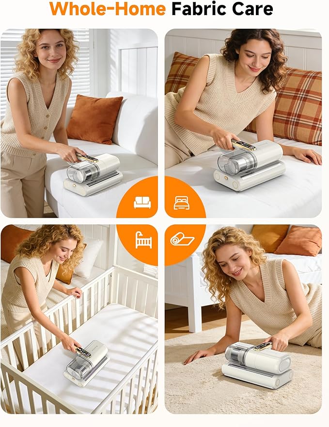 FEPPO Cordless Mattress Vacuum Cleaner, 18Kpa Bed Vacuum with 253.7nm UV-C Light, Ultrasonic, Dust Sensor & LED Display, 52800 BPM Handheld Vacuums for Bed, Sofa, Couch, Crib