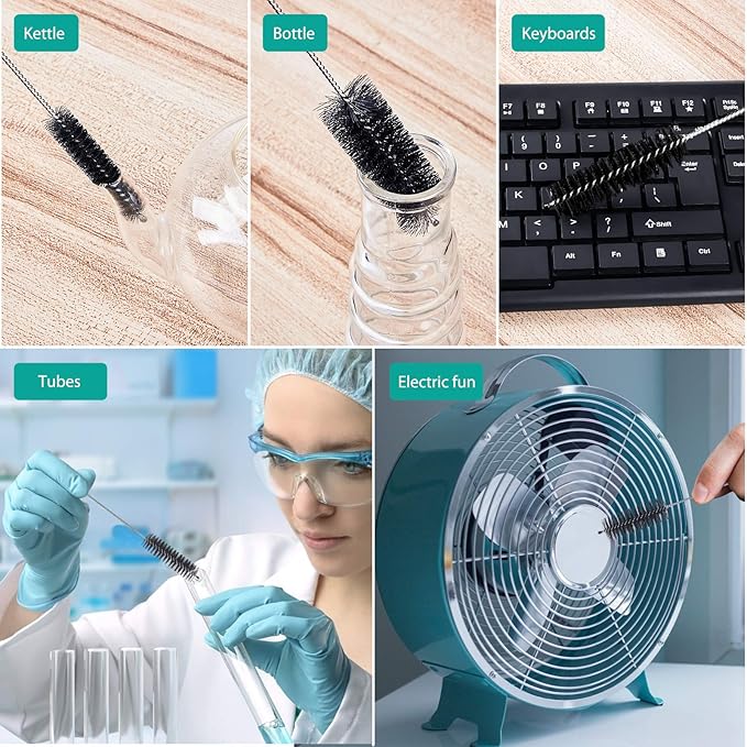 CiaraQ Bottle Cleaning Brushes, 8 Inch Nylon Tube Brush Set, Cleaner for Narrow Neck Bottles Cups with Hook, Set of 10pcs