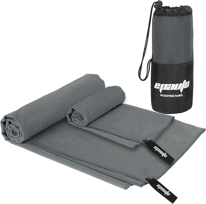 EPAuto 2-Pack Microfiber Quick Dry Travel Towel Set, Gray