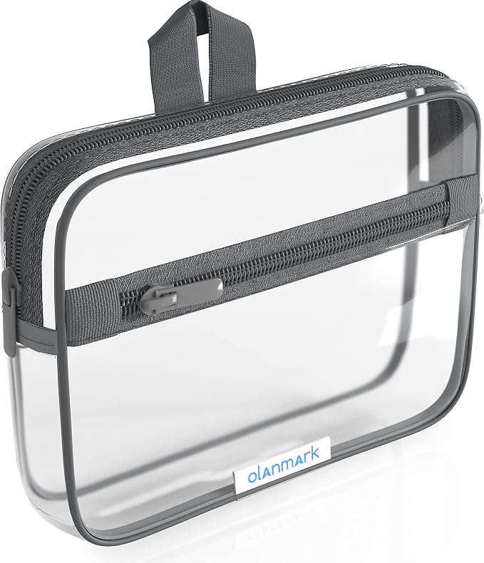 Olanmark TSA Approved Toiletry Bag with Pocket - 311 Small Quart Size Cosmetic Case for Airport Liquids - Clear Makeup P