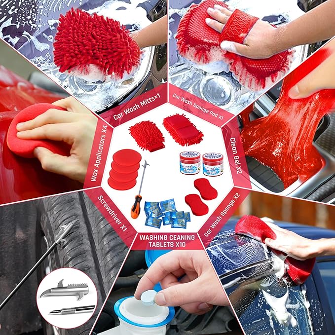 43PCS Car Detailing Kit Interior Cleaner, Auto Detailing Kit, Car Vacuum Car Interior Detailing Kit, Car Wash Kit with Bucket Detailing Brush Set Car Accessories for Motorcycle, Cars, Bikes, Wheels