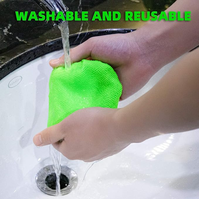 XINDELL Windshield Cleaner Tool – Car Window Cleaning Tool Extendable Handle for Easy Cleaning, 9pcs Reusable Microfiber Pads, Streak-Free Interior & Exterior Auto Glass Cleaner (Green)