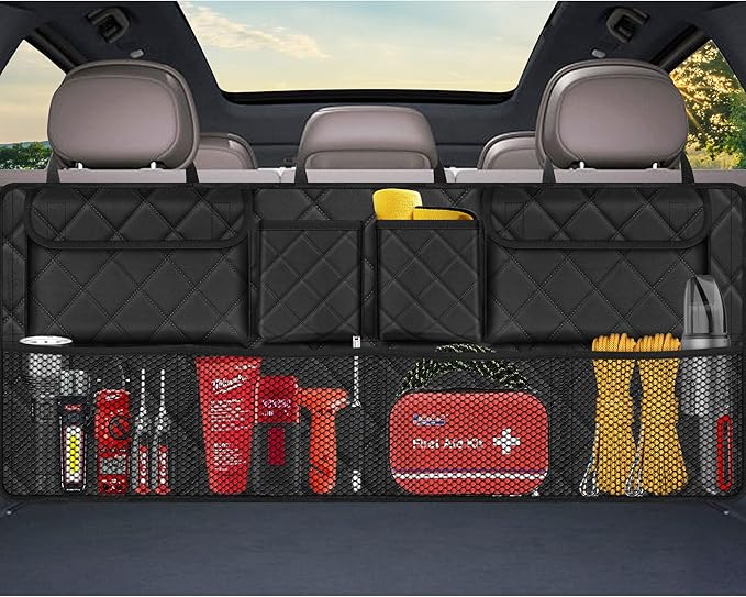 Femuar Car Trunk Organizer, Large Capacity Backseat Trunk Organizer (42"*18"), Collapsible Car Storage Bag with 8 Pocket