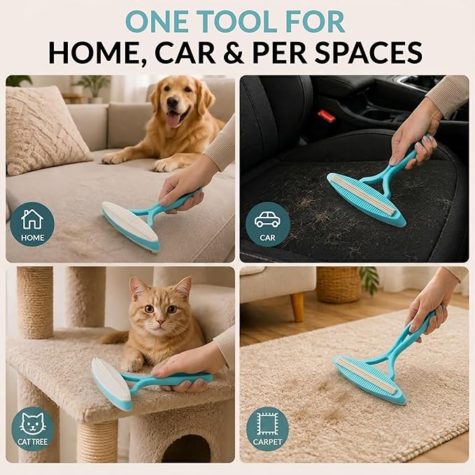 2 Pack Set Pet Hair Removal Tool – Dual-Head Copper & Plastic Scraper for Carpet, Furniture & Car, Reusable Lint Remover for Embedded Dog & Cat Hair