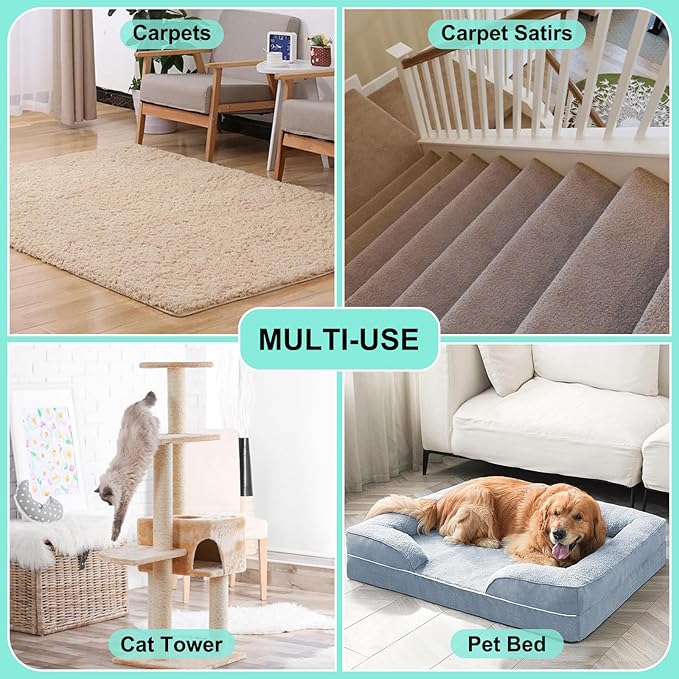 Carpet Rake for Pet Hair Removal - 60" Adjustable Long Handle Carpet Rake, 3 in 1 Reusable Pet Hair Removal Tool Kit, Cat Dog Fur Rakes Scraper Carpet Broom (White)