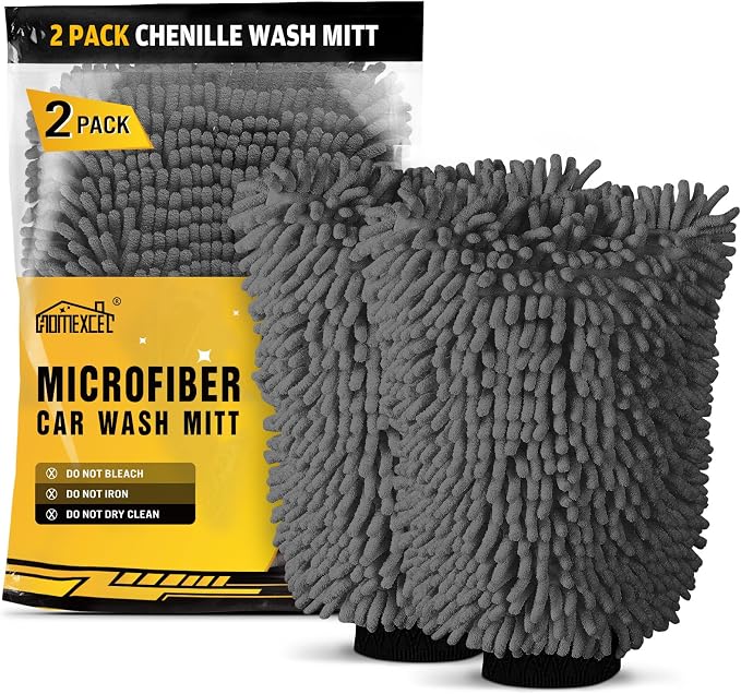 HOMEXCEL Car Wash Mitt, Microfiber Washing Glove, 10.2" x 6.7 ", 2 PK Grey
