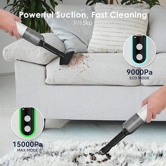 Mini Vacuum Cleaner Cordless 15000PA High Power,Handheld Car Vacuum, 5 in 1 Portable Vacuum for Car, Home & Pet Hair, Type-C Rechargeable, LED Display,Up to 30 Mins Runtime, Multi-Nozzles