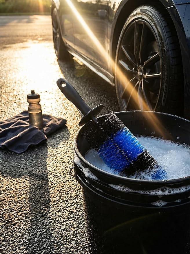 TAKAVU Master Wheel & Tire Brush, Easy Reach Wheel and Rim Detailing Brush Long Soft Bristle, Car Tire Brush, Wheel Scrub Brush, Multipurpose use for Wheels Rims Exhaust Tips Motorcycles (Blue)