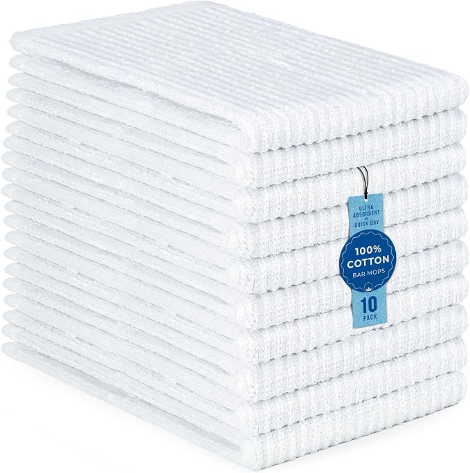 DecorRack 10 Pack 100% Cotton Bar Mops, 16 x 19 in, Ultra Absorbent