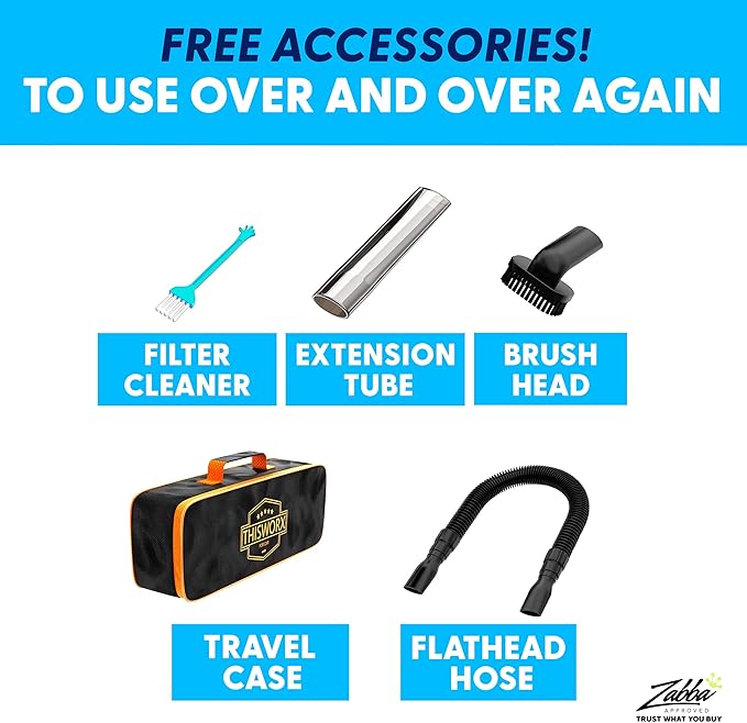 ThisWorx Car Vacuum Cleaner 2.0, Portable Handheld Mini Vacuums Cleaner W/ 16ft Cord, LED Light, Bag, & Attachments- Small Vac for RV, Boats, Travel, Car Accessories, Lightweight