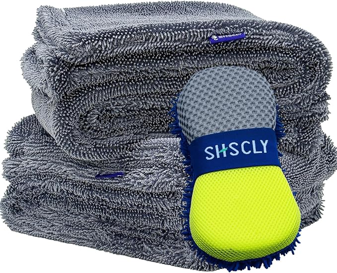 SHSCLY 2-Pack Dual-Sided Twist Loop Microfiber Car Drying Towels 18" × 23"