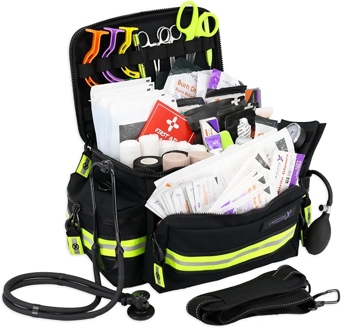 Lightning X Products Lightning X Mid-Sized First Responder EMT Bag | LXMB25 Fully Stocked w/ 240+ Aid, EMS & Trauma Supp