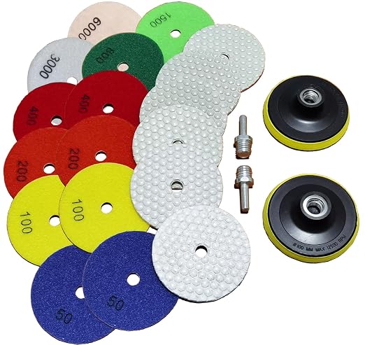 16 Packs Dry Diamond Polishing Pads Set, 4 Inch Dry/Wet Granite Bufffing Pad for Marble Quartz Concrete Stone Tiles - Hi