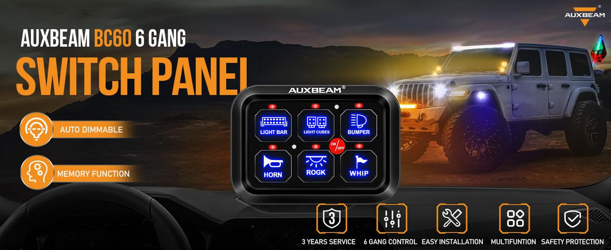 6 Gang Switch Panel BC60 Universal Circuit Control Relay System Automatic Dimmable LED Switch Pod Touch Control Panel Switch Box for Car Truck Pickup Boat UTV SUV - Blue, 3 Years Warranty