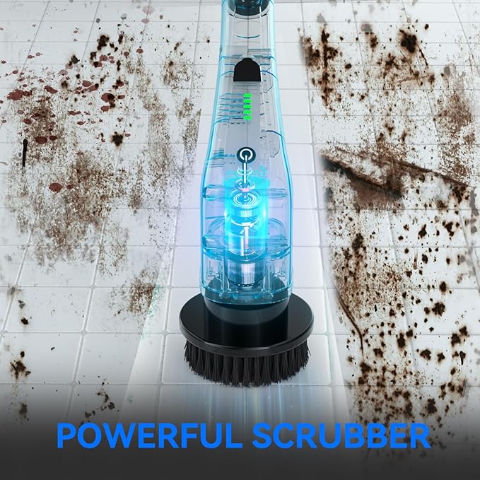 Electric Spin Scrubber,Bathroom Cleaning Brush with Long Handle 8 Replaceable Brush Heads, 2 Adjustable Speeds, Cordless Power Cleaning Brushes for Bathtub Grout Tile Floor