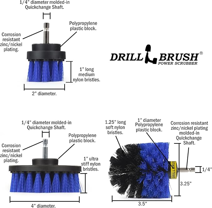 Drillbrush Boat Accessories – Kayak Cleaning Kit – Boat Cleaning Brush Kit – Marine Scrub Brush Attachment for Drill – Rotary Brushes for Boats – Motorized Hull Power Scrubber Set - Hull Cleaner Set