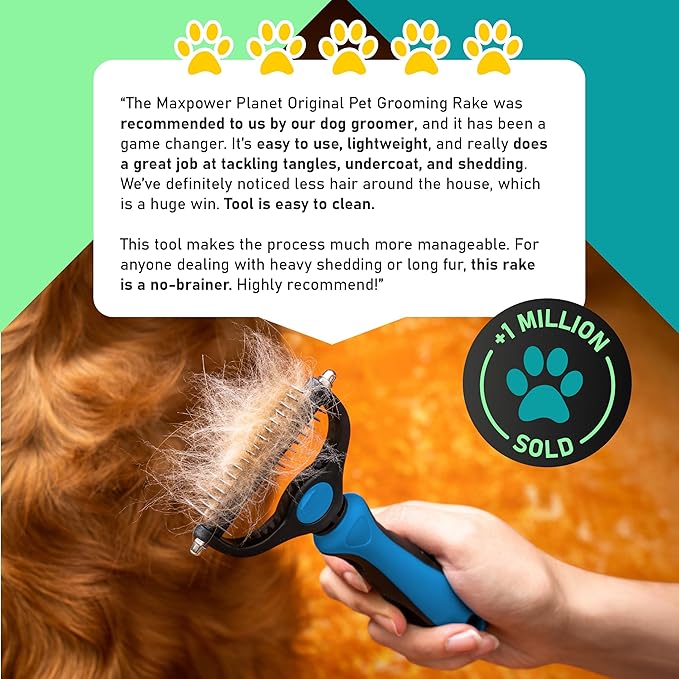 Maxpower Planet Original Pet Grooming Rake - Double-Sided Deshedding Dematting Tool, Undercoat Rake for Dogs & Cats, Extra-Wide Dog Grooming Brush & Deshedder Comb for Long Hair, Reduces Shedding 95%