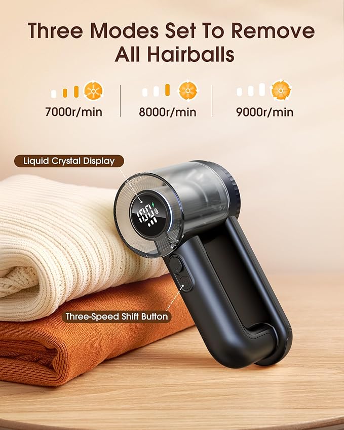 Fabric Shaver Electric Lint Remover Rechargeable Lint Shaver Digital Display Fabric Sweater Shaver 3 Speeds 6 Leaf Blades for Clothing to Remove Pilling for Clothes, Furniture, Sweater, Couch, Blanket