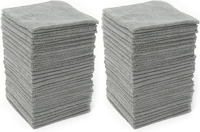 HAWOK Microfiber Cleaning Cloths with Poly Scour Scrub Side, 13 x 13 inches, 50 Pack, Glass Car Window Dish Cloths, Reus