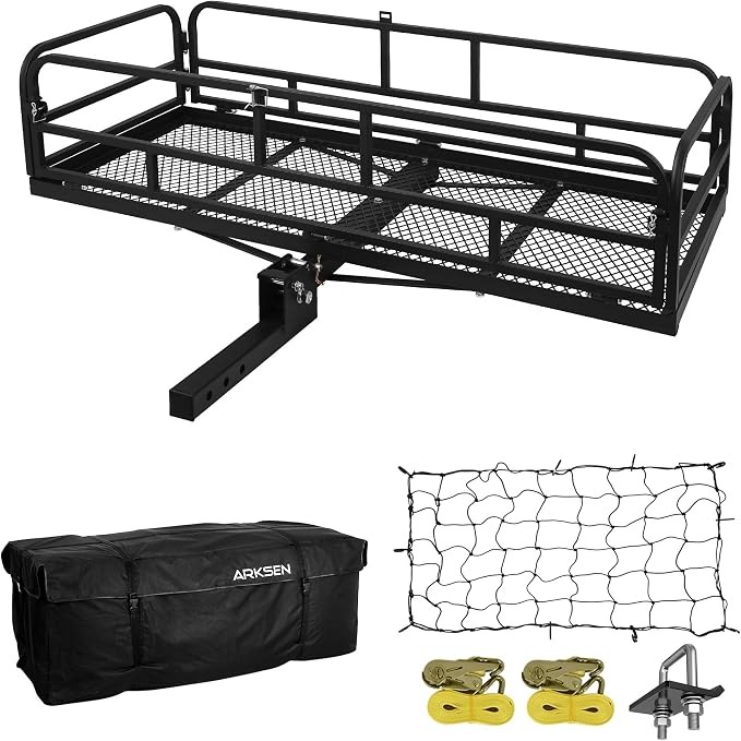 ARKSEN Folding Cargo Carrier with Bag, Net, Stabilizer & Straps