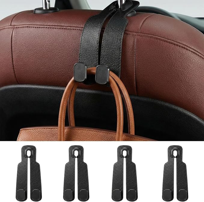 Car Headrest Hooks-4 Pack Heavy Duty Seat Hooks for Car Organizing, Universal Hanging Hooks for Purses Handbags Grocery