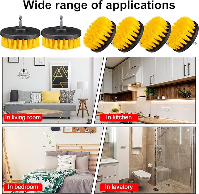 Remerry 6 Pcs Drill Brush Attachment Power Scrubber Cleaning Kit Multi Purpose Set Brushes for Bathroom Surfaces Tub Grout Shower Kitchen Tile Auto Car Boat
